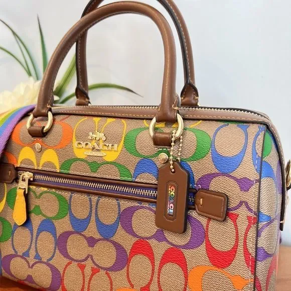 NWT Coach Rowan Satchel In Rainbow Signature Canvas - Picture 5 of 8